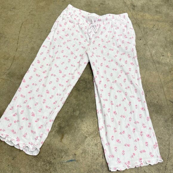 Vintage pointelle coquette rose floral ruffled pj pants - Picture 1 of 6